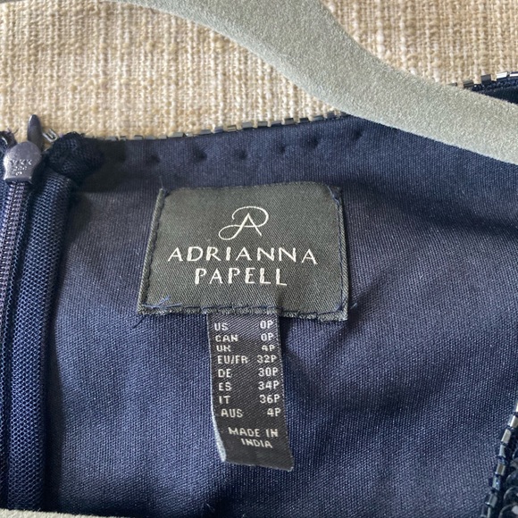 Adrianna Papell Navy Beaded Short-Sleeve Overlay Gown - size 0P - Picture 9 of 9